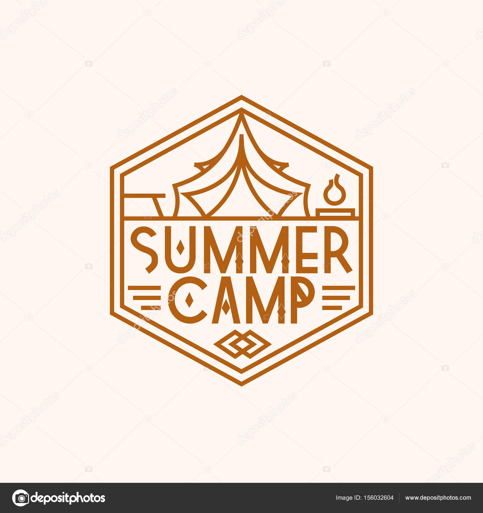 Download Summer camp logo consisting of tent and campfire line ...