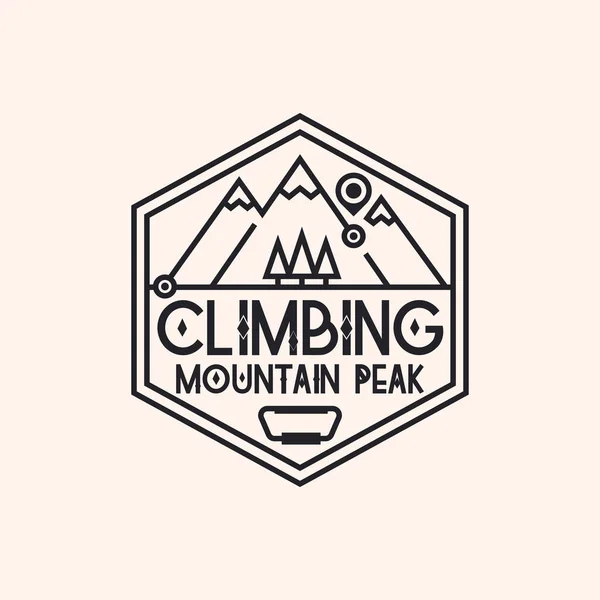 Climbing logo consisting of mountains and trees line style for camping logotype, travel badge — Stock Vector