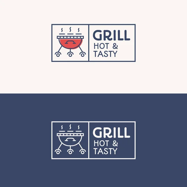 Grill logo set color y estilo de línea para emblema de barbacoa,, fiesta de barbacoa, insignia, símbolo, etiqueta — Vector de stock