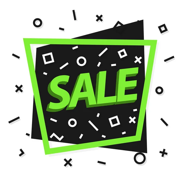 Verkauf Banner mit Rahmen grüne Farbe und Memphis Hintergrund Zeichen Verkauf für heißen Preis, Förderung — Stockvektor