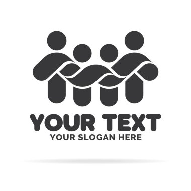 Basit şekiller baba, anne ve iki çocuğu oluşan Aile logo siyah renk