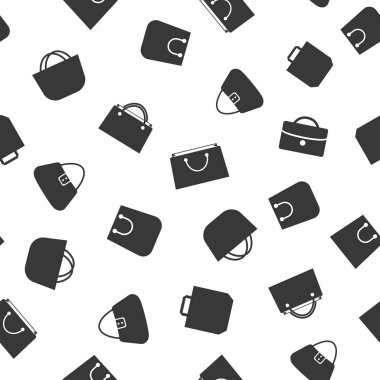 Alışveriş çantası simgeler beyaz renk ve düz stil işiniz için seamless modeli siyah arka plan üzerinde izole. Vektör çizim