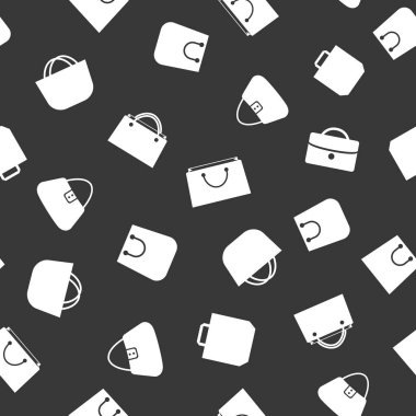 Alışveriş çantası simgeler beyaz renk ve düz stil işiniz için seamless modeli siyah arka plan üzerinde izole. Vektör çizim