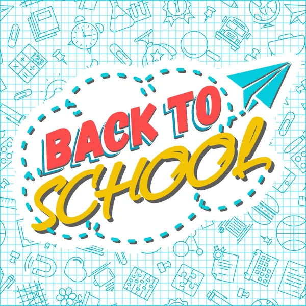 Geri okul ile arka plan için okul malzemeleri seamless modeli üzerinde kağıt uçak. Geri okul arka plan için. Geri okul alışveriş için. Süper Satılık. Vektör çizim.