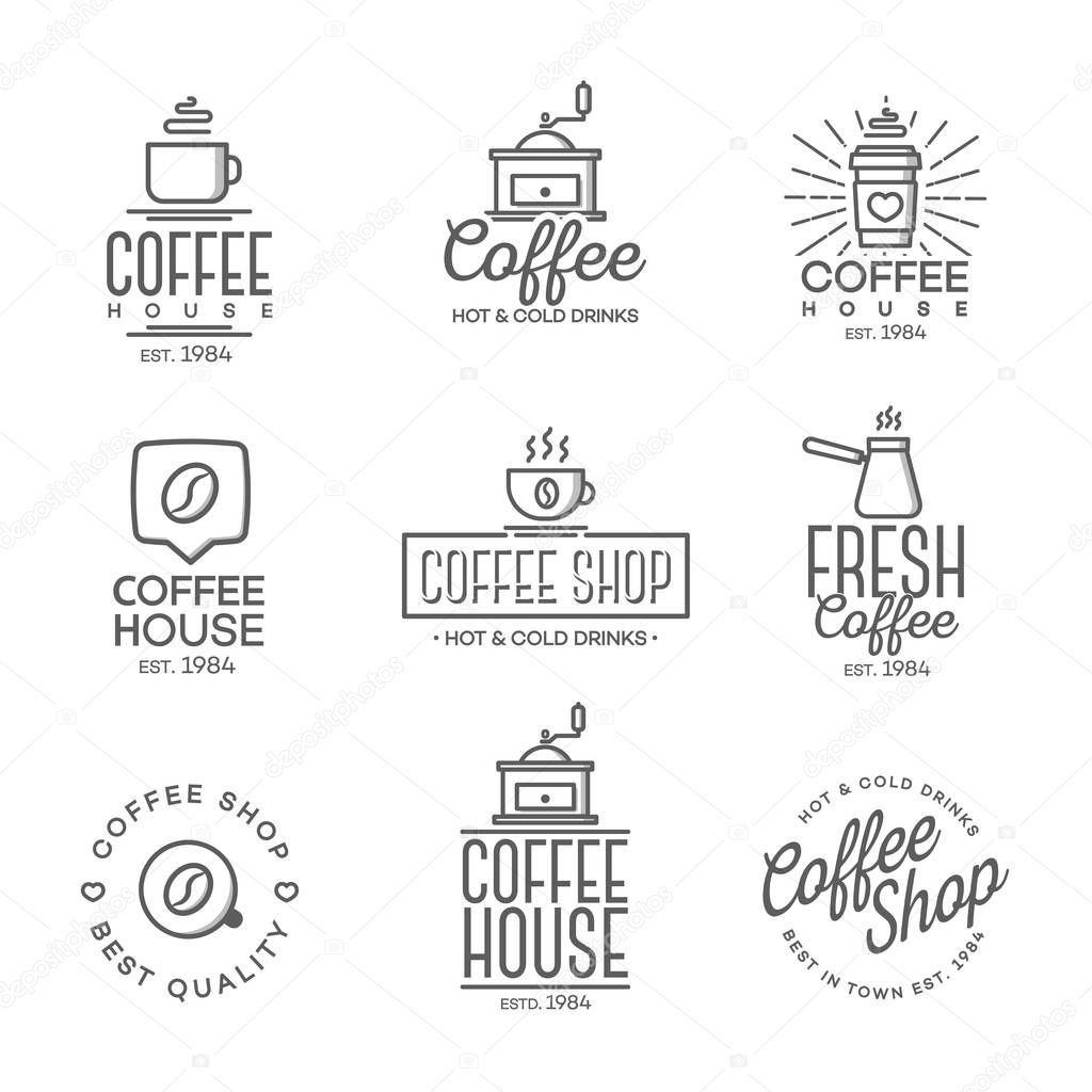 Set of coffee shop logo isolated on white background. Vector design elements, business signs, logos, identity, labels, badges and other branding objects for your business. Vector illustration.
