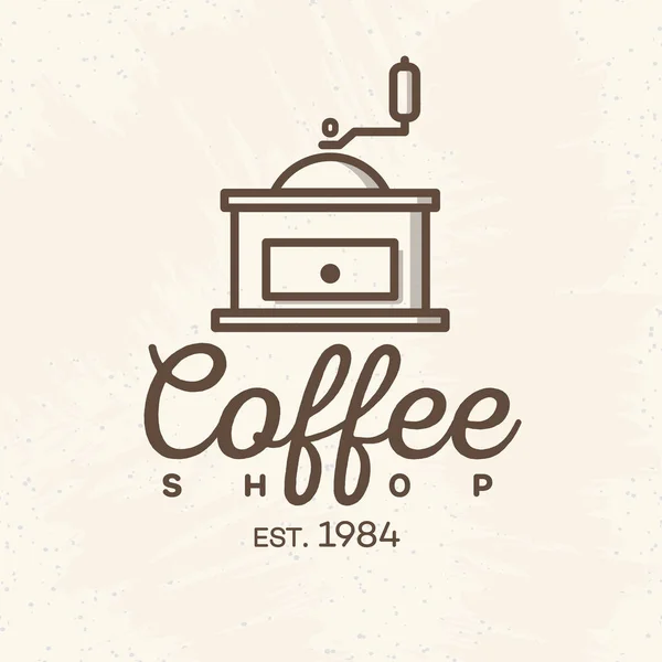 Kahve makinesi çizgi stili kafe, dükkan için arka plan üzerinde izole logolu kahve dükkanı — Stok Vektör