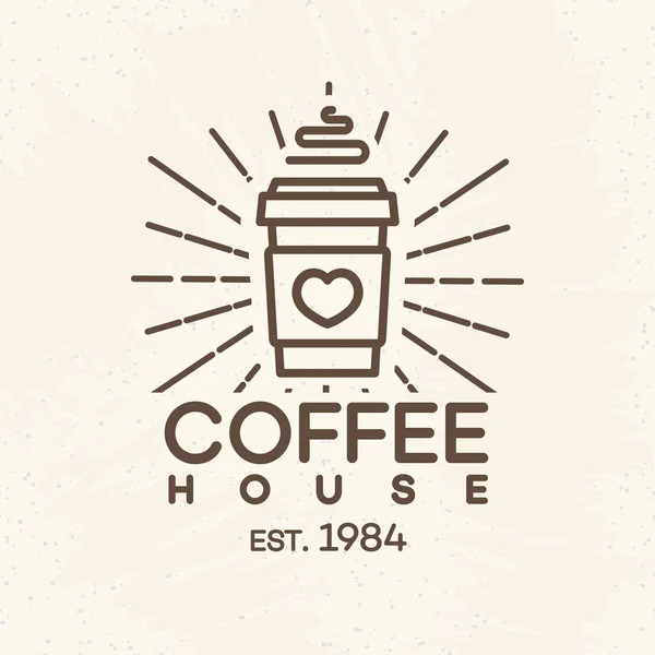 Coffee house logo s papíru šálek kávy styl čáry na pozadí pro kavárnu, obchod, samostatný — Stockový vektor