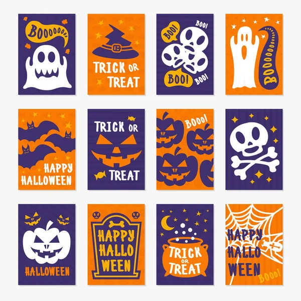 Mutlu Cadılar Bayramı tebrik kartları kafatası, kabak, örümcek, yarasa ile arka plan rengini ayarlama