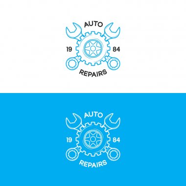Otomatik oto Servisi Salonu, araba saptamak için dişli ve anahtarı çizgi stili ile ayarla logo onarır