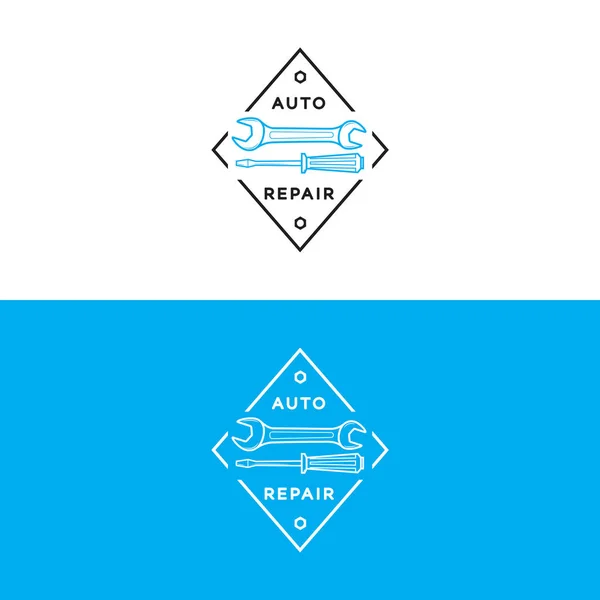 Conjunto de logotipo de reparación de automóviles azul de color negro aislado en el fondo para la tienda de servicios de automóviles — Archivo Imágenes Vectoriales