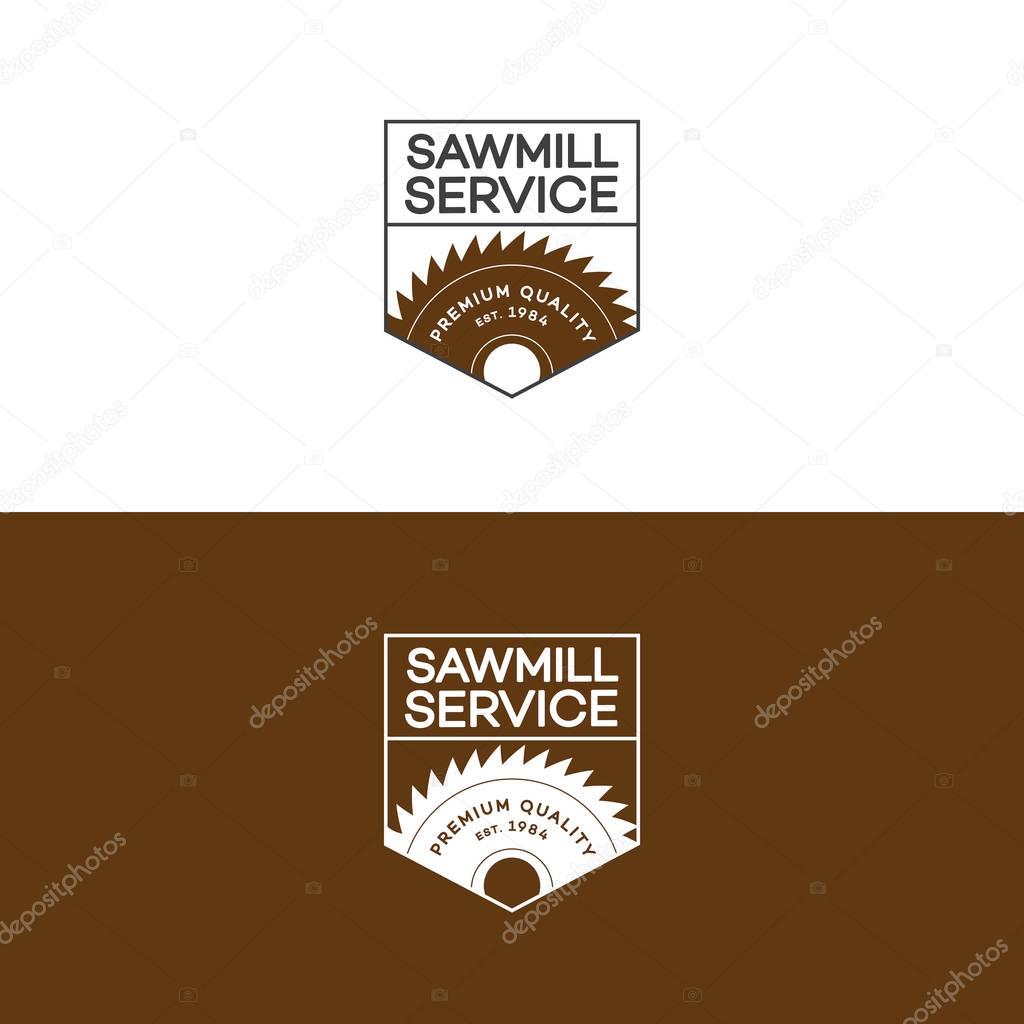 Set of sawmill service logo isolated on background for carpentry service and woodwork labels. Stamps, banners and design elements. Wood work and manufacture label templates. Vector illustration