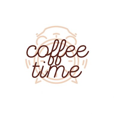 Coffee shop logo saati ile kahverengi renk çizgi stilini ve oturum kahve zaman