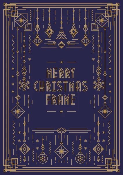 Yeni yıl oyuncak art deco çizgi stili altın rengi ile neşeli Noel çerçeve şablon
