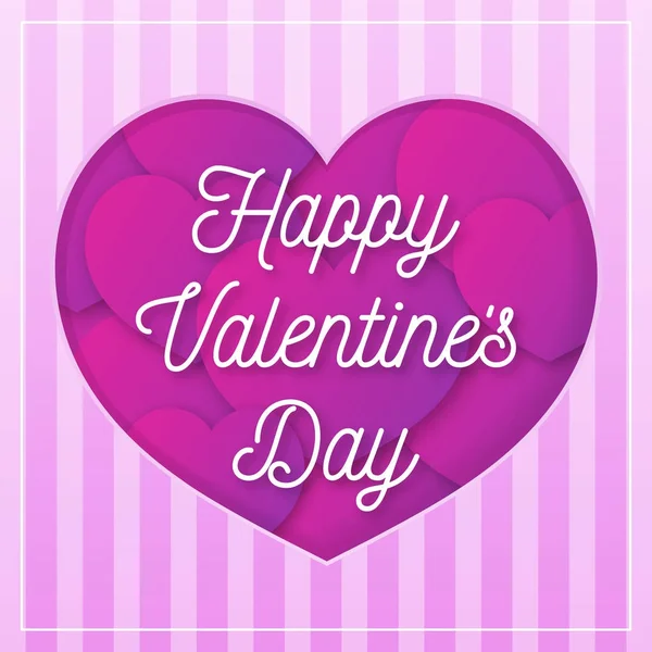 Tarjeta de felicitación del día de San Valentín con signo de felicitación en el fondo con corazones de color rosa — Vector de stock