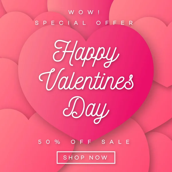 San Valentín banner venta con deseos y oferta especial en el fondo de corazones para la promoción — Vector de stock