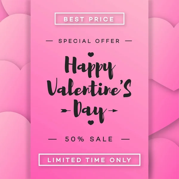 Venta de banner de San Valentín con oferta especial en marco y corazones color rosa de fondo para la promoción — Vector de stock