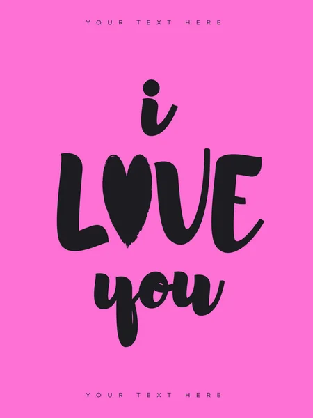 Valentines wenskaart met teken dat ik hou van je zwarte kleur op roze achtergrond banner koop — Stockvector