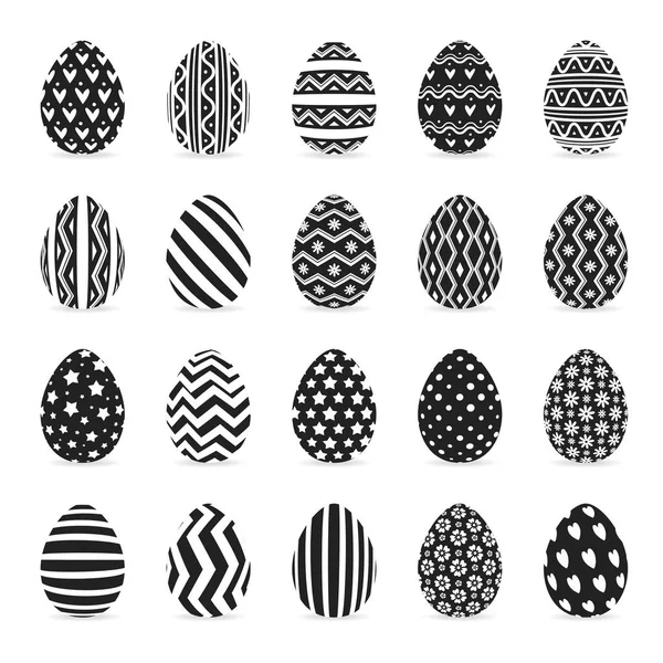 Ovos definir estilo preto iosado no fundo branco com padrão diferente para cartão de saudação — Vetor de Stock