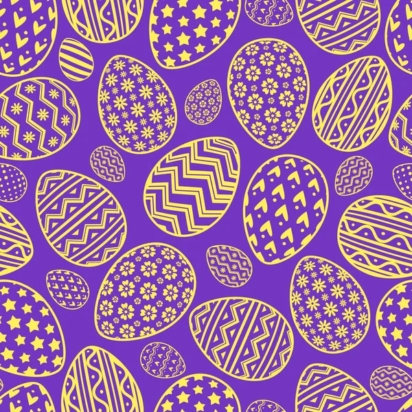 Oeufs de Pâques motif ligne jaune avec un motif différent sur fond violet pour la promotion — Image vectorielle