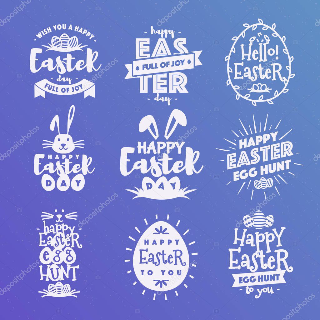 Vector happy easter emblem set typography white style isolated on background