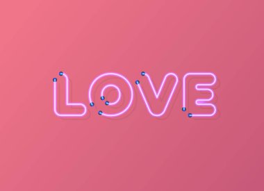 Vektör sevgi tebrik kartı neon tarzı Sevgililer günü tebrik kartı için pembe arka plan üzerinde