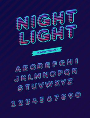 Vektör gece ışık yazı tipi modern tipografi. Promosyon, afiş, parti poster için alfabe