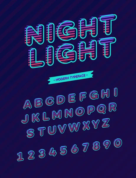 Vector night light fonte moderna tipografia. Alfabeto para promoção, banner, cartaz do partido —  Vetores de Stock