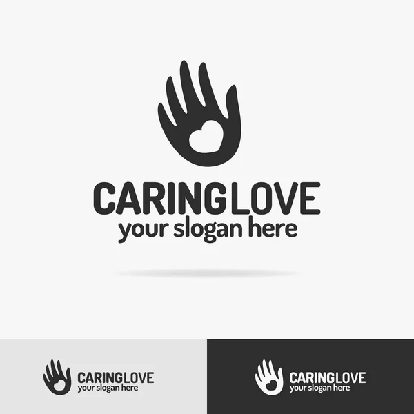 Logotipo de amor de cuidado vectorial con mano y corazón — Vector de stock