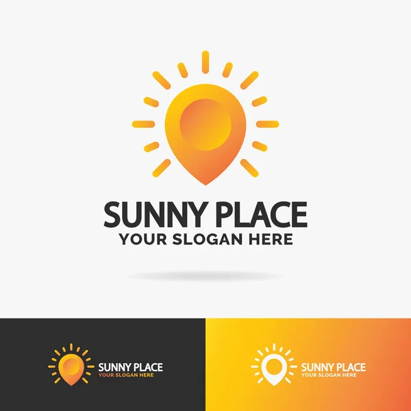 Lugar ensolarado logotipo conjunto colorido estilo consistindo de pino e sol de verão para empresa de viagens —  Vetores de Stock