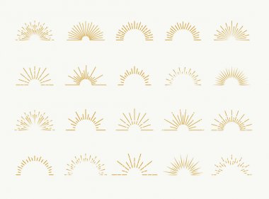 Kuvvetli güneş ışığı ayarla altın stil logosu, beyaz arka plan üzerinde izole damgası