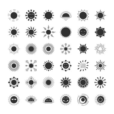 Güneş logosu izole seyahat logo için beyaz arka planda siyah renk ayarla