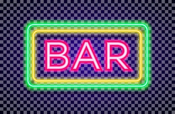 Neon night bar sign with colorful bright frame yellow and green color — Stock Vector