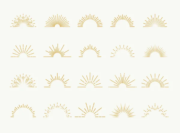 Sunburst sada zlaté styl izolovaných na bílém pozadí loga, razítka — Stockový vektor