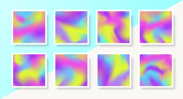 Plantilla de diseño de la cubierta holográfica gradiente forma cuadrada conjunto — Vector de stock