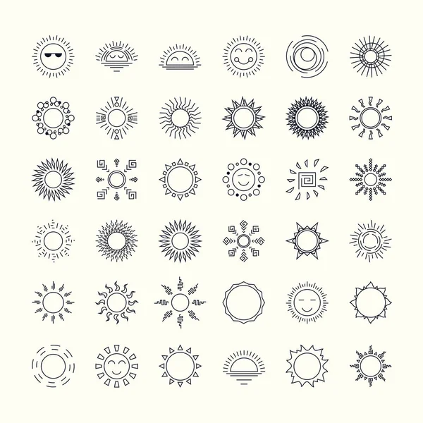 Набір логотипів сонця чорна лінія кольоровий стиль ізольований на білому тлі для мітки — стоковий вектор