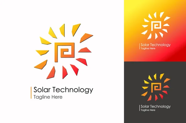 Logotipo da tecnologia solar definir estilo gradiente moderno isolado no fundo —  Vetores de Stock