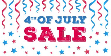 Dört Temmuz satışı büyük başlığı. Amerikan Bağımsızlık günü kartı