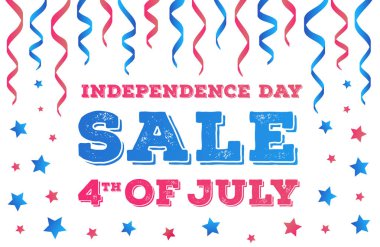 Beyaz arka plan üzerinde vektör Bağımsızlık günü satışı büyük başlığı