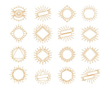 Altın stil logosu beyaz arka plan üzerinde izole vektör sunburst çerçeve kümesi