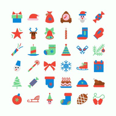 christmas icon set cute color style