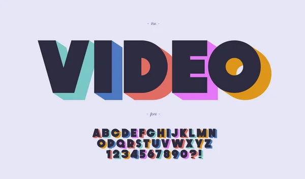 Videó vektor betűtípus 3d bold color style — Stock Vector