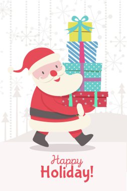 Noel Baba ve hediyelerle dolu Noel kartı.