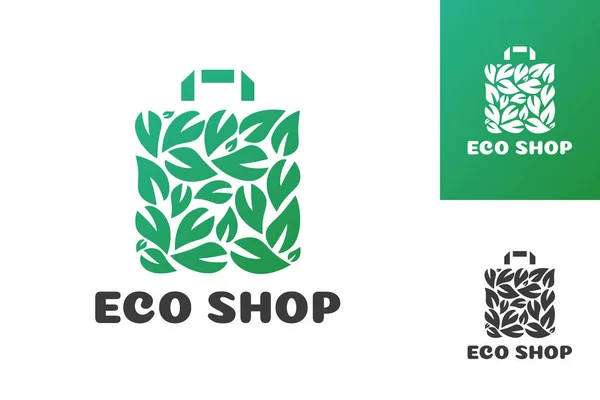 Eco shop logo consisting of shopping bag and leaf — Stock Vector