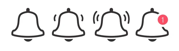 Icone della campana di notifica impostare lo stile linea — Vettoriale Stock