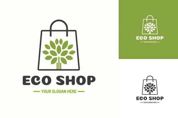 ショッピングバッグと木で構成されたエコショップロゴ — ストックベクタ