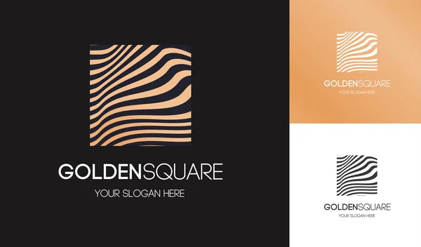 Vector golden linear logo square shape — Stock Vector