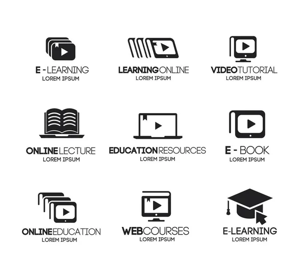 Conjunto de vetor logotipo educação on-line —  Vetores de Stock