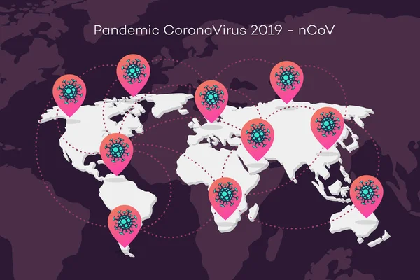 Coronavirus pandemic world map — Stock Vector