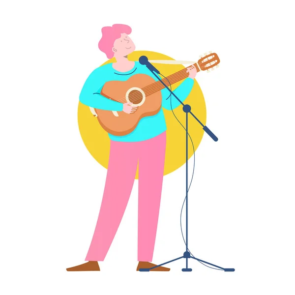 Musicien avec personnage de guitare acoustique — Image vectorielle