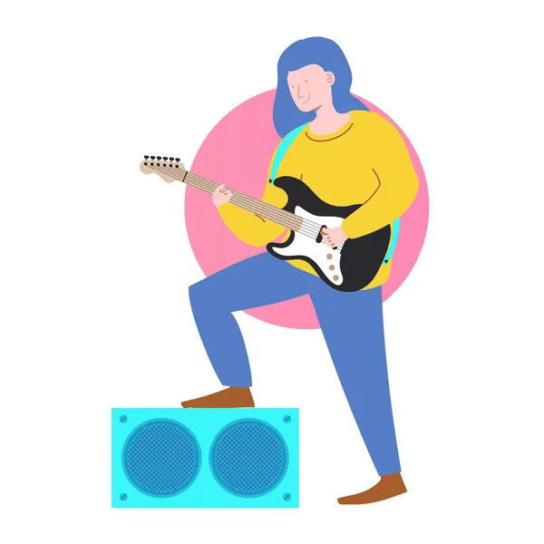 Músico com personagem de guitarra elétrica — Vetor de Stock